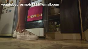 Nastya tramples various fruits from a different angle foot fetish crush fetish sneakers