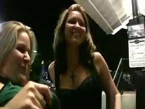 Public nudity busty coeds Hailey and Kelly