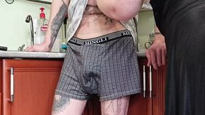Slutty girlfriend gets a morning boner before brunch &mdash;  cum dripping on her eager tongue