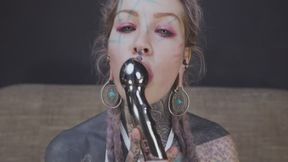 Anuskatzz gets a stainless steel dildo to shove up her ass