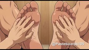 The Locker Room - Roped To The Lockers, Bare Feet In Their Hands (2D Anime Bara)