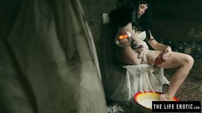 ”Horny stepmum shaves & squirts to orgasm while held in a basement.”