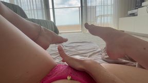 Blonde MILF Feet Pink Panties Squirt Dildo Wet Orgasm