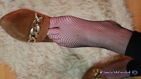 Elegant &amp; Edgy: Black Leggings, Fine Fishnet &amp; Suede Flats