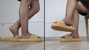 Shoeplay, Dangling & Walking in Home Slippers and Pantyhose (Shoe Collection) - Dame Olga 4K (721)