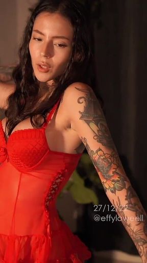 Beautiful Tattooed Girl Effy Loves to Seduce You with Her Sensual Outfits, Watch Her Strut Around in Her Red Babydoll