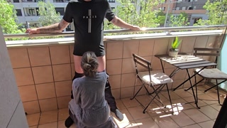 Busty French Girl Sucks My Cock on a Paris Hotel Balcony! "Risky Blowjob"