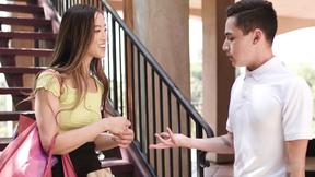 ”Asian teen neighbor did not wear panties & it became quite obvious”