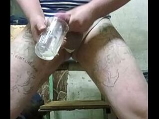 Homosexual cums and covers his entire screwing face with new cum!