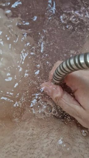 Bbw slave sow uses her clit with hard water jet, bdsm, pain pig, pain mare, fuckpig