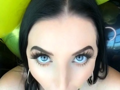 Big tit brunette sucks a big cock blowjob POV