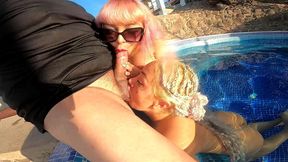 lesbian y trio con kitty ann y evita love en jaccuzi con vista paradisiaca