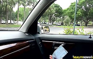 Hot latina sucks him off in the car before he takes her home for a fuck