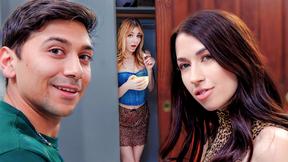 ”Stepsister desperate to fuck her step sibling gets help from sexy STEPMOM”