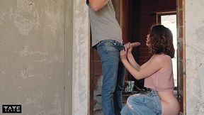 Slim Hottie Has Her Face Abundantly Jizzed After a Hot Fuck With Her BF In an Abandoned Building