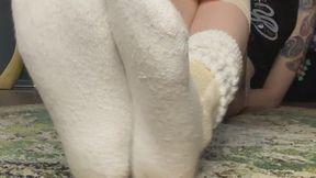 Slouch socks and tied up with ace bandages