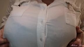Blue bra blouse big boobs bounce