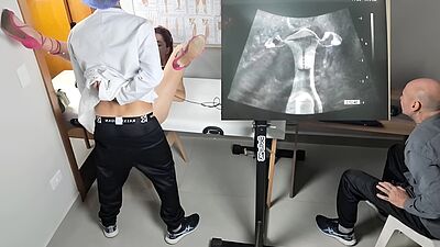 Gynecologist ultrasound fucks the cuckold from behind!