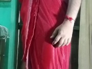 Indian Gay Crossdressing in Red Saree looking 🥵 hot #indiangay #indiancrossdresser #crossdresser
