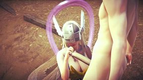 angewomon gives handjob - digimon hentai parody