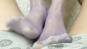 Asian close-up pantyhose footjob series 5