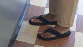 Mature Black Woman in Flip Flops at The Grocery Store April 2021