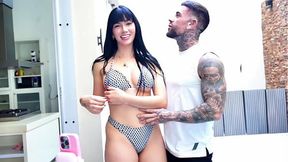 Brunette bestie caught fucking in wild threesome with petite Latina blonde and busty gostosa