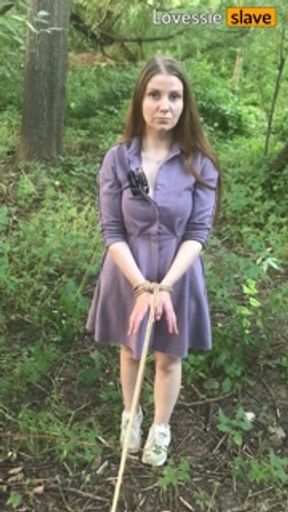 Ball gag, bound girl in the woods and submissive slave - Lovessie Slave