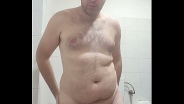 Nude boy in pubblic bathroom
