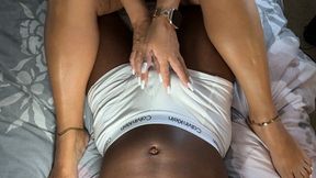 @Mysplendidfeet strokes out my cum with her white nails (Overhead angle)