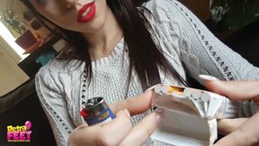 Fantastic brunette babe loves cigars so much