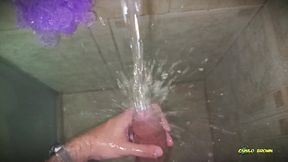 no hands water masturbation. letting the stream of water fall on my big uncut latino cock until it makes me cum hands free ?