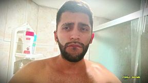 no hands water masturbation. letting the stream of water fall on my big uncut latino cock until it makes me cum hands free ?