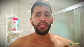 no hands water masturbation. letting the stream of water fall on my big uncut latino cock until it makes me cum hands free ?