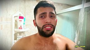 no hands water masturbation. letting the stream of water fall on my big uncut latino cock until it makes me cum hands free ?