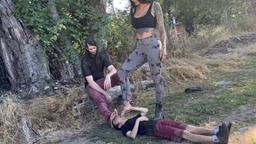 Dusty little slave gets bullied by amazon and giant