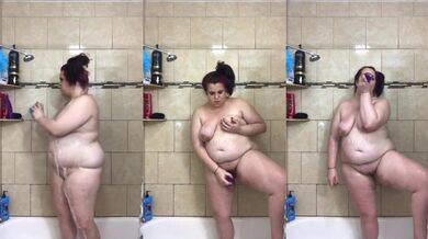 Thick BBW showers alone with toys dripping out juice