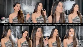 Smoking dunhill international close up and talking about the pleasure cigarettes give me!