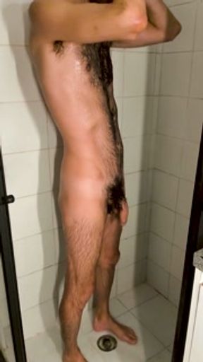 146-A brazilian latino hairy otter jerks off in the shower