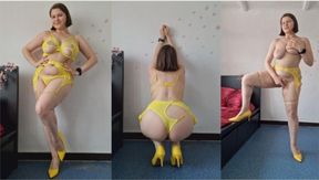 Stripping Out of Yellow Lingerie Just to Play with My Pussy