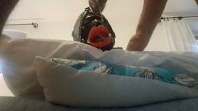 Laura hogtied and hooded with a lip open mouth gag has her throat fucked for 15 minutes