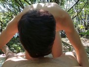 Young twink gets a tasty cumload from an older stranger at nude beach while public cruising