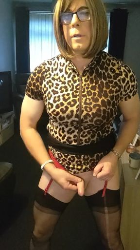 Crossdresser eating her cum for breakfast