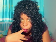 Horny ebony is waiting for you on bed