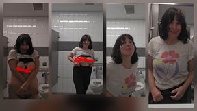 Late Night Party In The Public Restroom w tits and Spits Pee Too