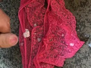 Sissy Lucy slut cums on wife’s knickers in nylons