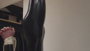 ShinyCat - Suspended catsuit struggle