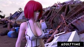 F U T A SENTAI SQUAD Futuristic Futanari Redhead Creampies Wild Girl + Self Sucks With Big Facial