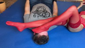 Red Pantyhose Foot Domination