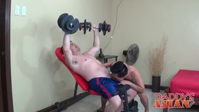 Daddy plows Asian twink Argie after a hard and long workout